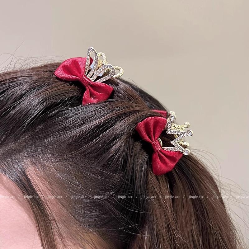 Small Hair Clips New Year's Headwear New Year's Red Bangs Hair ClipsSide Forehead Hair Clips Little Princess Hair Clips