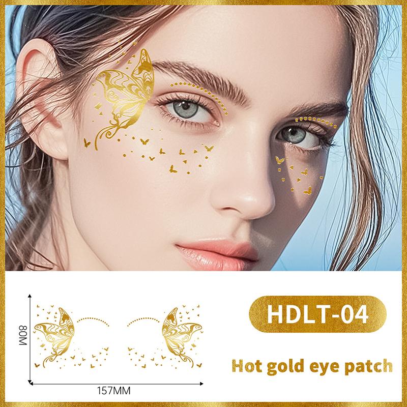 Face Tattoo Flash Gold Temporary Metalic Tattoos Waterproof Makeup Decals For Girls Party Festival Butterfly Glitter Stickers