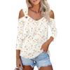 Women's Casual Shirt Blouse Print V-neck Sexy Cold Shoulder 3/4 Sleeve Top