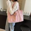 Corduroy Large Capacity Tote Bag Women Commuter To Work Cloth Bag Students Class Shoulder Handbag Simple Messenger Bag