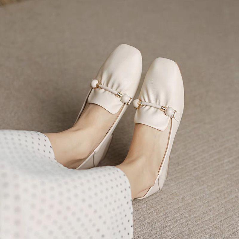 Fashion Shoes for Women with Medium Heels Pearl Square Toe Moccasins Evening Woman Pumps Loafers Elegant Dress on Sale Slip Comfortable