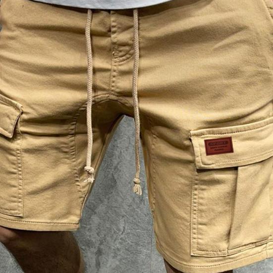 Pantaloncini Cargo da Uomo a Colore Unito, Lunghezza al Ginocchio, Gamba Larga Dritta, Tasche Multiple, Streetwear per Allenamento