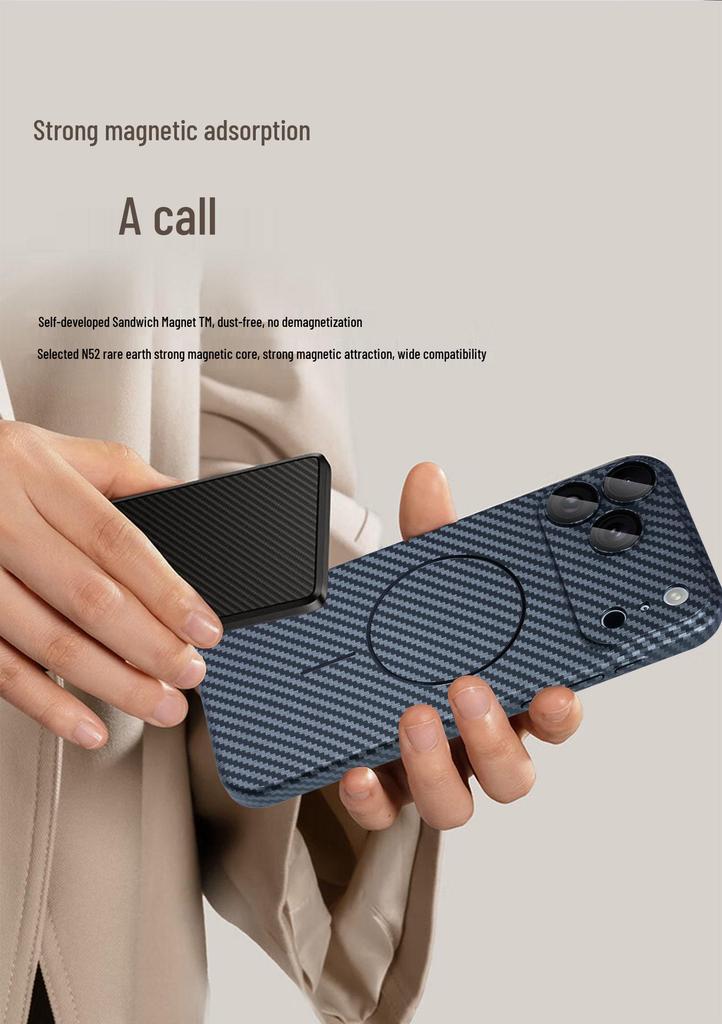 Apple 17 Pro Max Carbon Fiber Magnetic Phone Case with Lens Film for iPhone 15/14