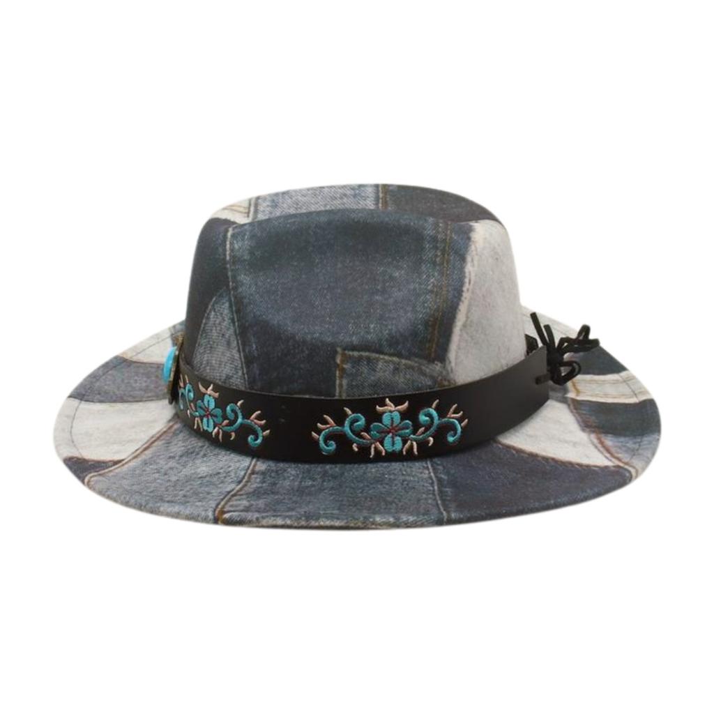 Fashion Design Sense Color Matching Embroidered Jazz Hat Retro Western Cowboy Top Hat Stage Catwalk Concave Stage Hat
