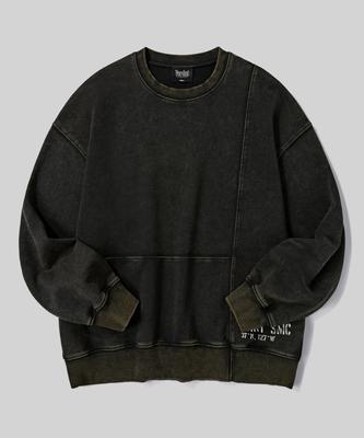 Beodeonteu Garment-Dyed Cut-Line Sweatshirt [Black]