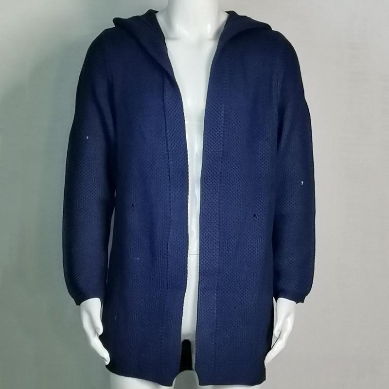 Men's Solid Color Hooded Turtleneck Knit Cardigan, Long Sleeve Open Front Sweater Coat, Fall Winter Casual Outerwear