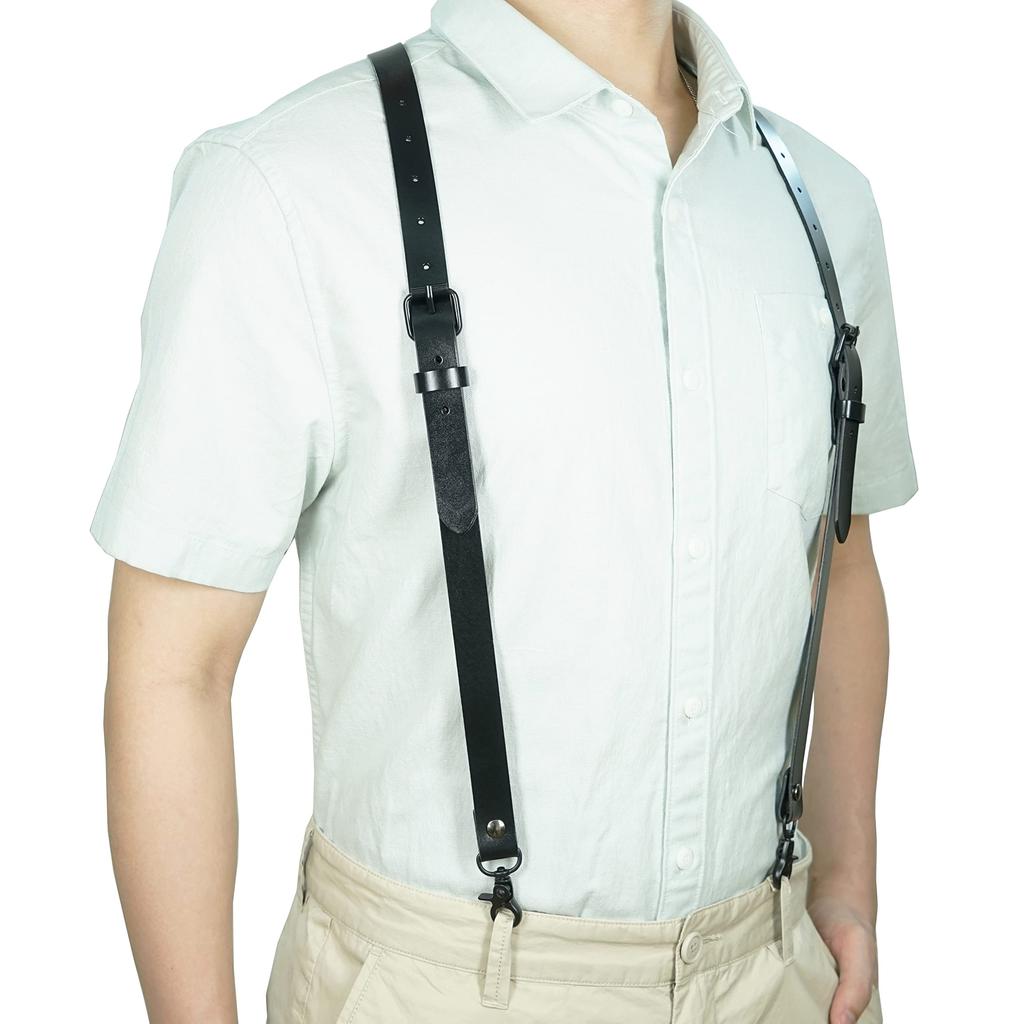 wide thin cowhide leather fashionable snap hook [Lawevan] Men's Y-shaped suspenders, 20mm, double-layered belt, soft, suspenders, leather,
