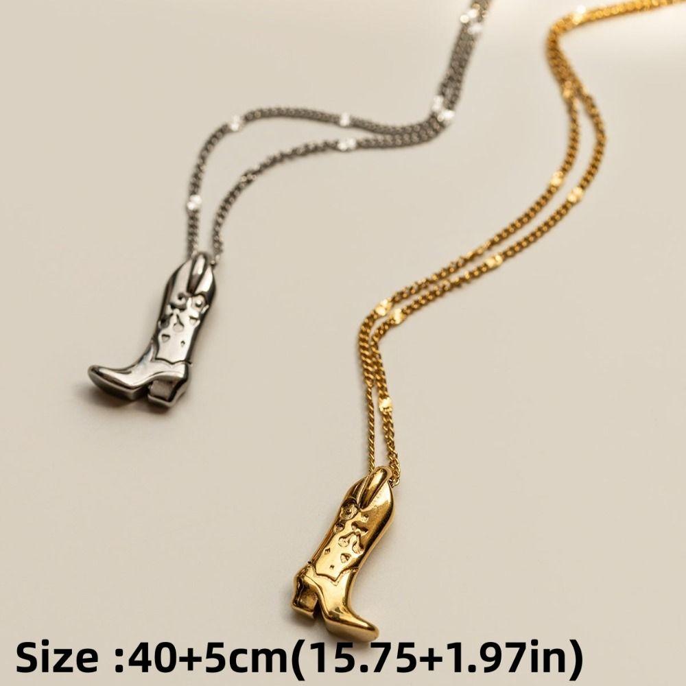 Silver Boot Cowboy Boot Necklace Stainless Steel Collarbone Chain Choker Necklace Pendant Unisex