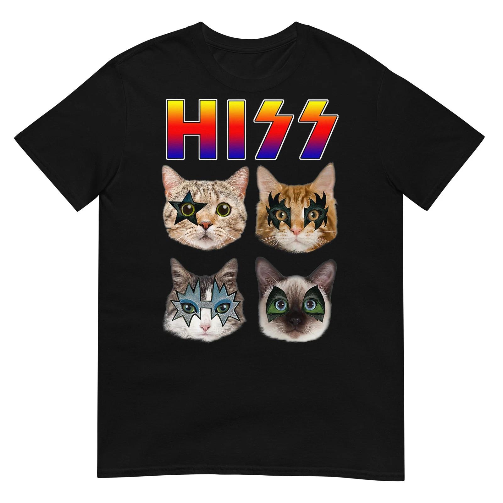 Hiss Funny Cats Kittens Rock Rocking Short Sleeve T-shirt Gift Tee Pun 2XL