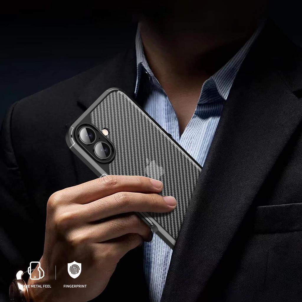 For iPhone 16 Case Carbon Fiber Texture Anti-Scratch TPU+PC Back Cover