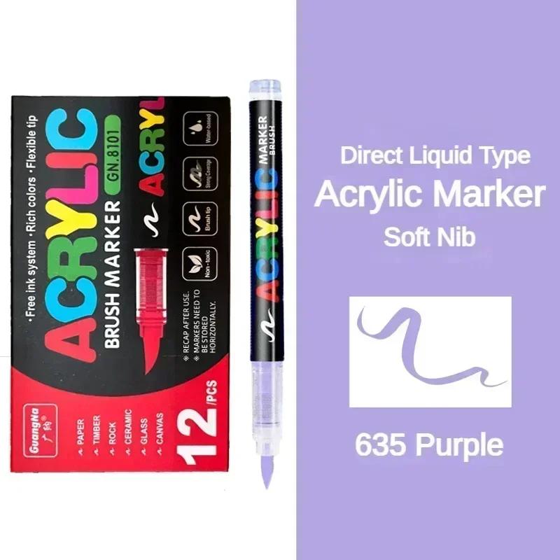 GUANGNA 168-12 Colors Acrylic Marker Pen for Rock Painting Brush Tip Paint Marker Christmas Markers Waterproof Art Supplies