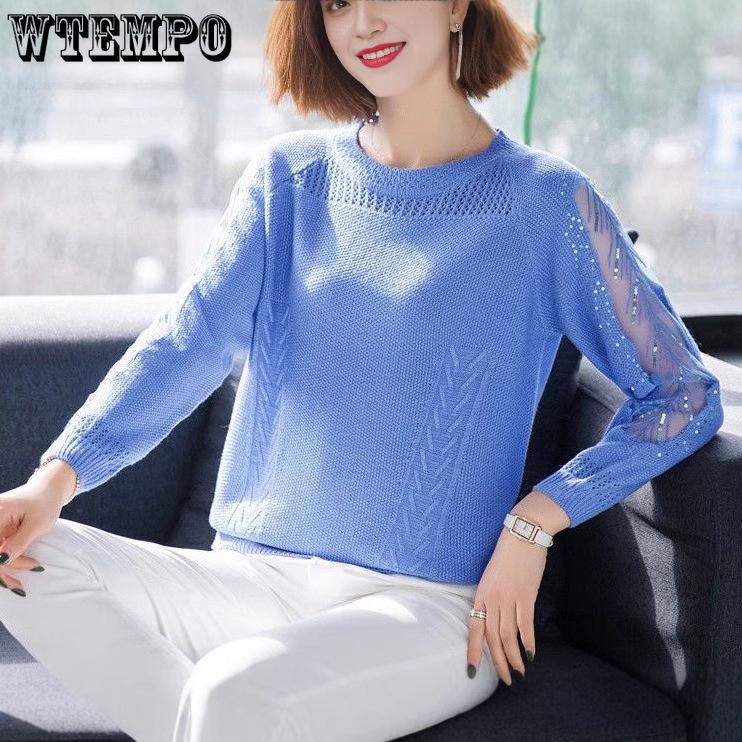 Hollow Lace Knitted Sweater for Women In Spring and Autumn Loose Long Sleeved Base Shirt for Women