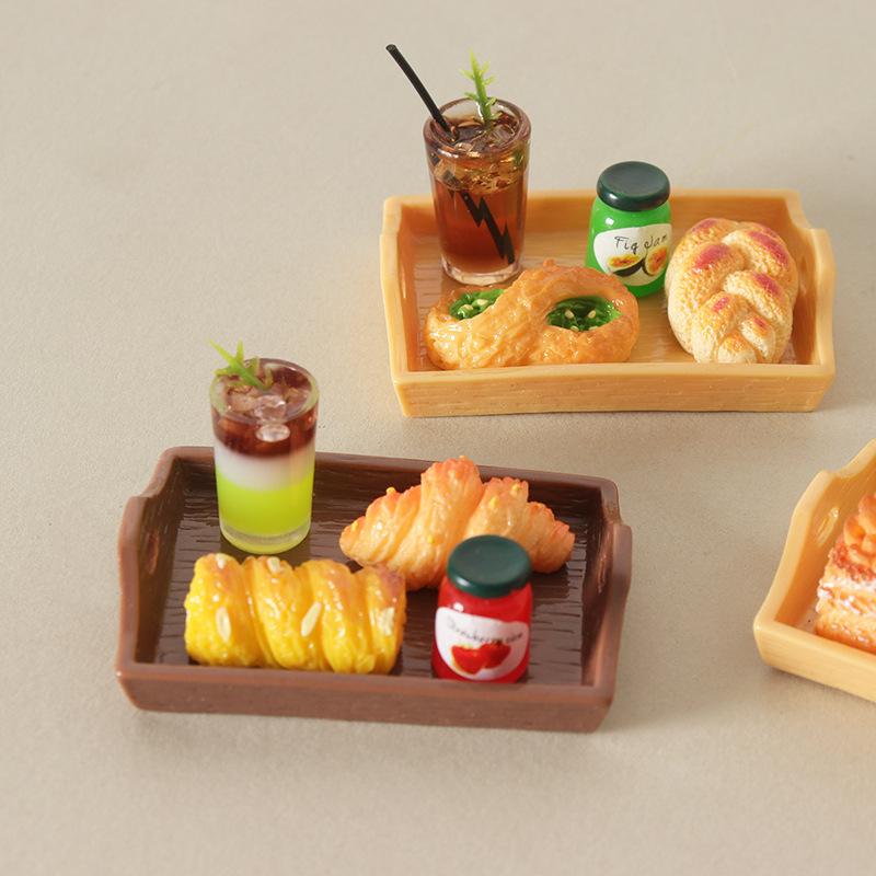 5 Pezzi Casa delle Bambole Simulazione Mini Pane Dim Sum Bevanda con Tavola Decorazione Tè Pomeridiano Progettato Per Bambini Gioco di Finzione Giocattoli