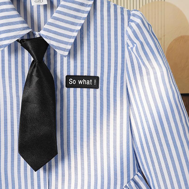 Mädchen Modekleid Herbst Kinder Schulstil Lässig Gestreift Langärmlig Hemdkleid