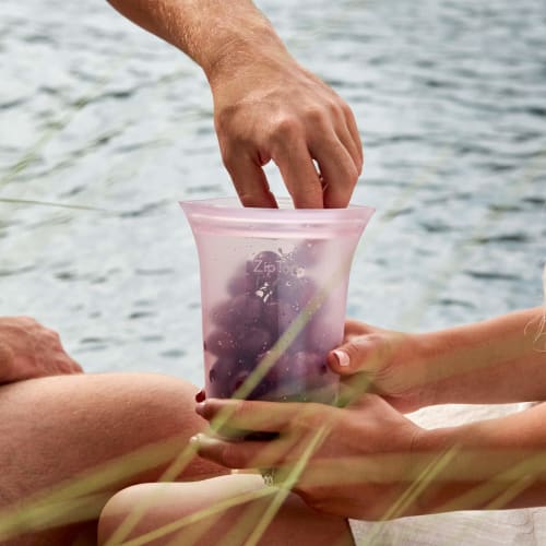 Zip Top Silicone Bags and Storage Containers [Official Japanese Product] 3-Piece Set with Cups, Microwave, Freezer, and Dishwasher Safe, Made with Pla