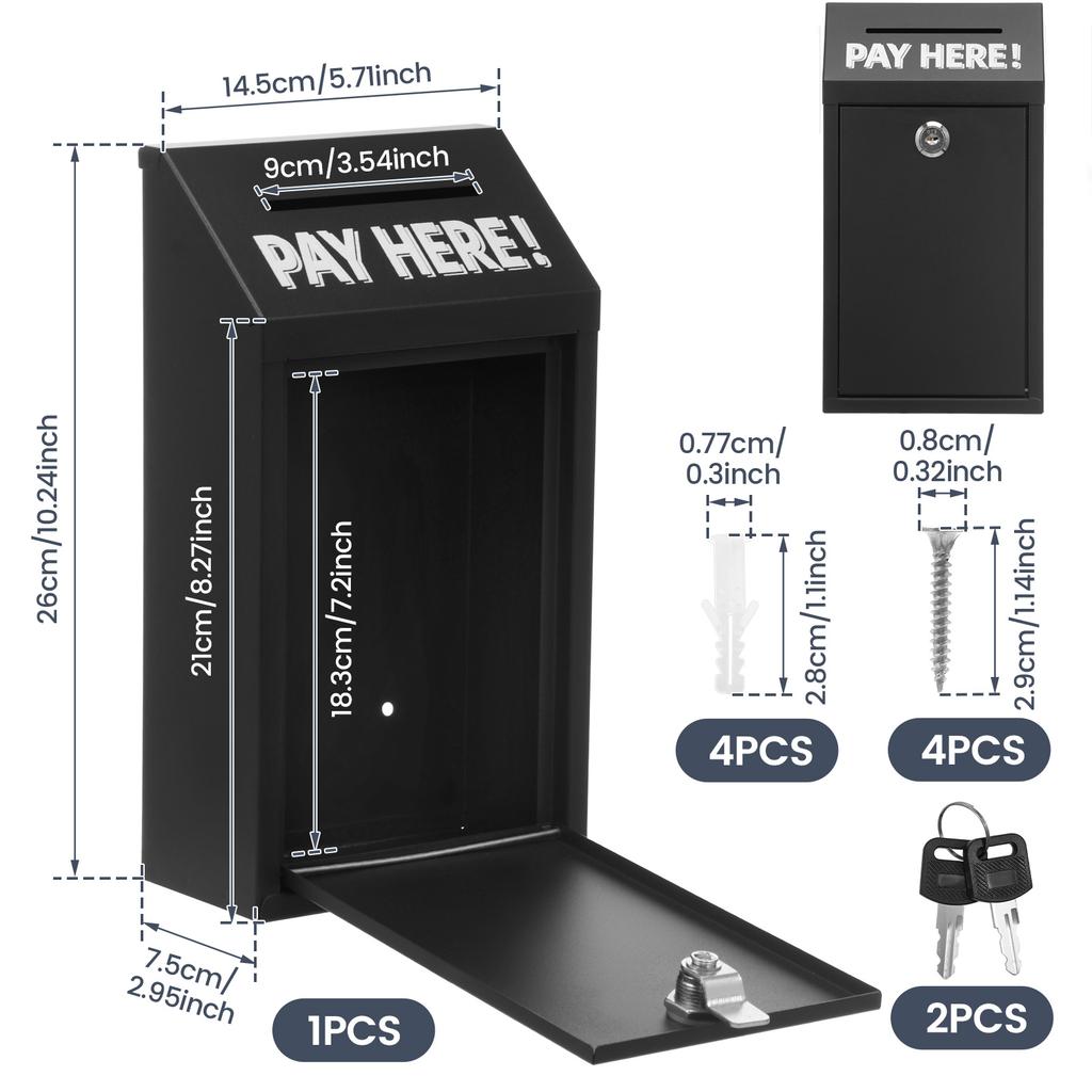 Metal Donation Box Locking Suggestion Box Wall Mounted Mailbox Charity Collection Box Cash Home Office Outdoor Secure Drop Box