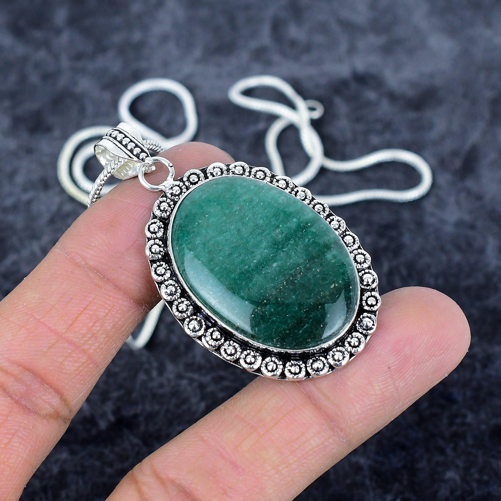 

Green Aventurine Gemstone 925 Sterling Silver Jewelry Pendant 2.25 M-2930