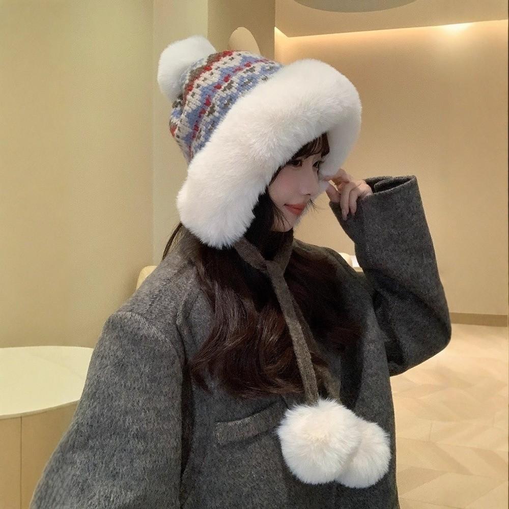 Thick Knitted Plush Hat Warm Pullover Beanie Hat Fashion Ear Protection Hat  Autumn Winter