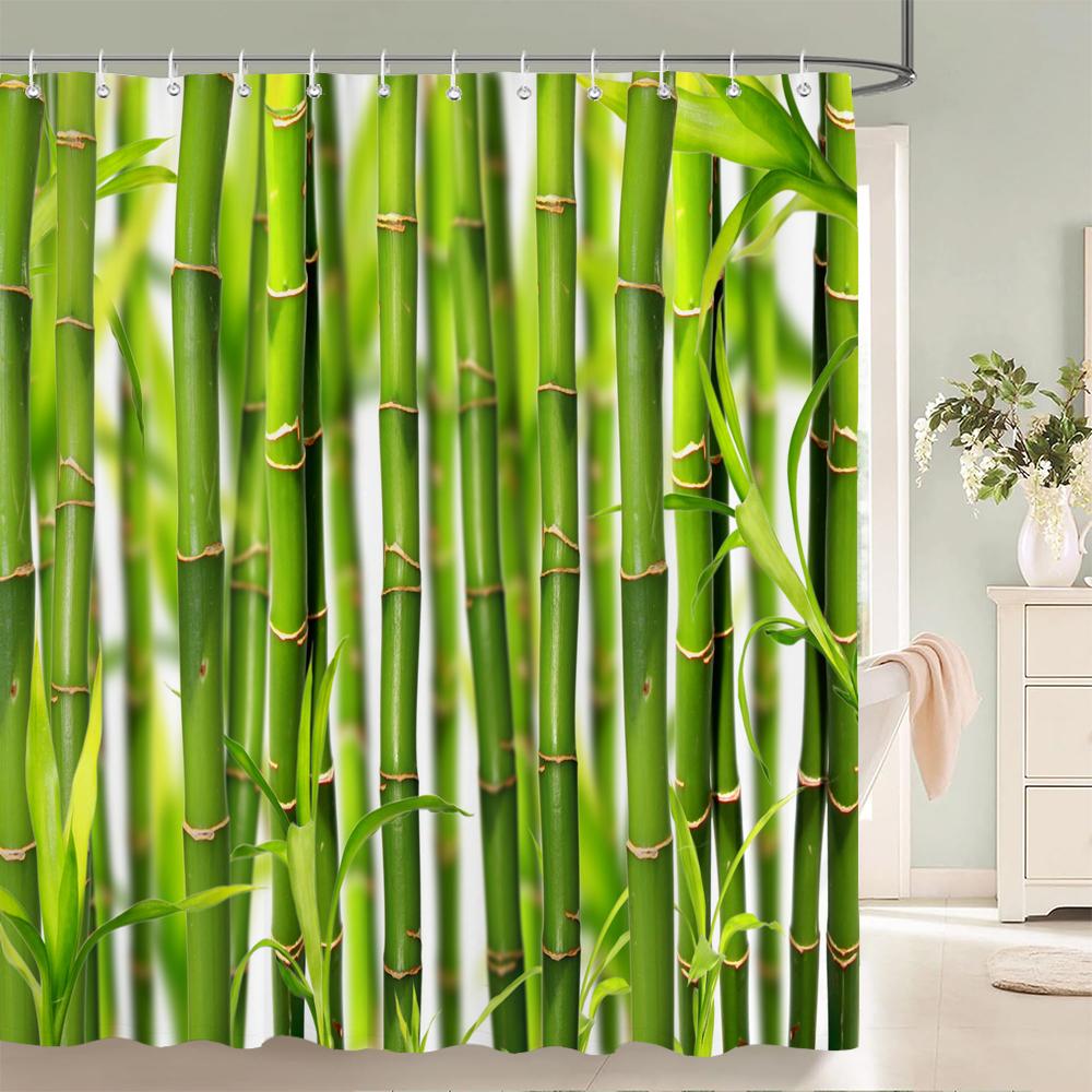 3D green bamboo forest bamboo printing bathroom shower curtain polyester waterproof and mildew proof home decoration curtain