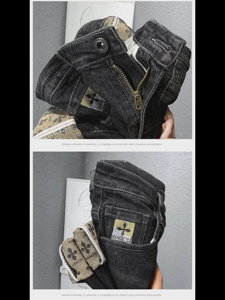 Men's High-Quality Embroidered Denim Jeans with Elastic Waistband