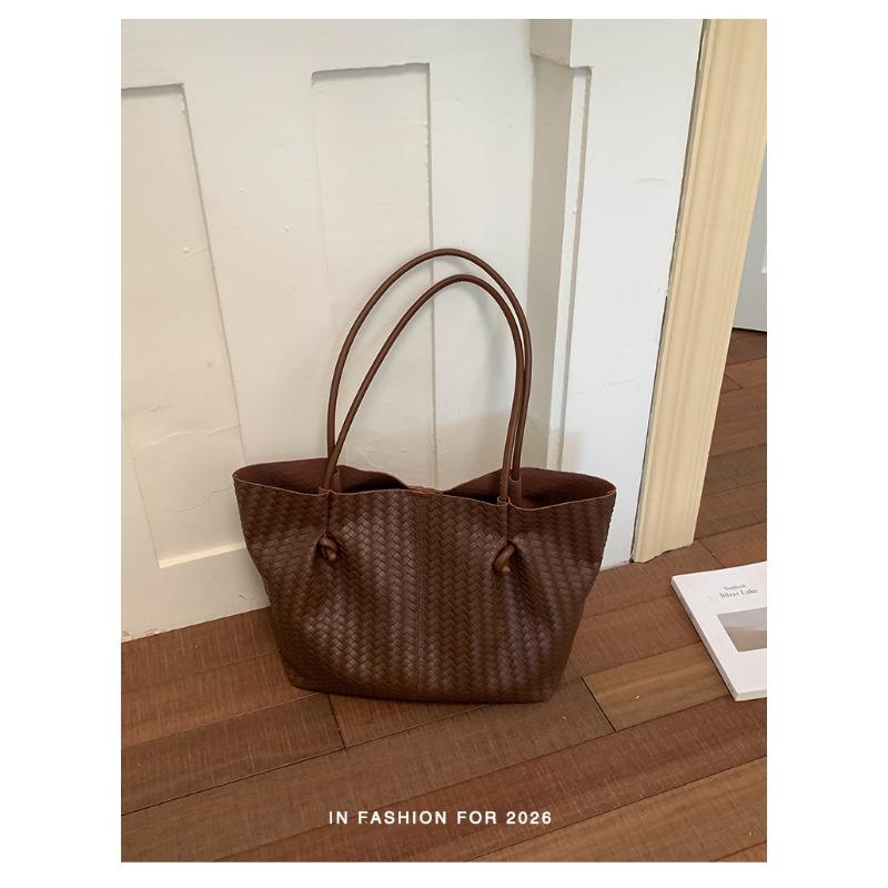 Borsa tote in trama tessuta di grande capacità, borsa a doppio strato casual e alla moda per il pendolarismo, elegante borsa a spalla singola
