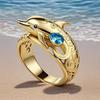New Light Luxury Style Women’s Ring Set with Blue Zircon and Cute Little Dolphin Design