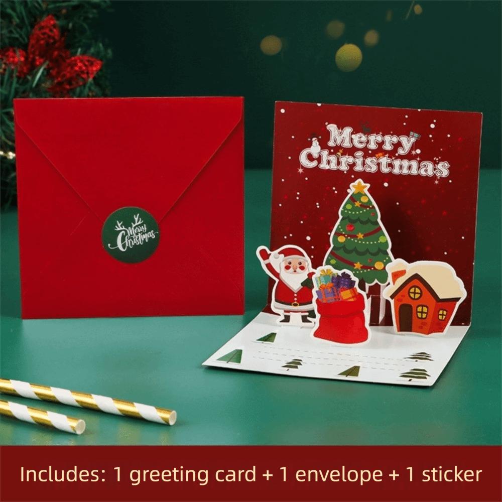 3D Xmas Greeting Cards Blessing Message Pop-up Christmas Postcard Paper Folding Christmas Card Christmas Celebration