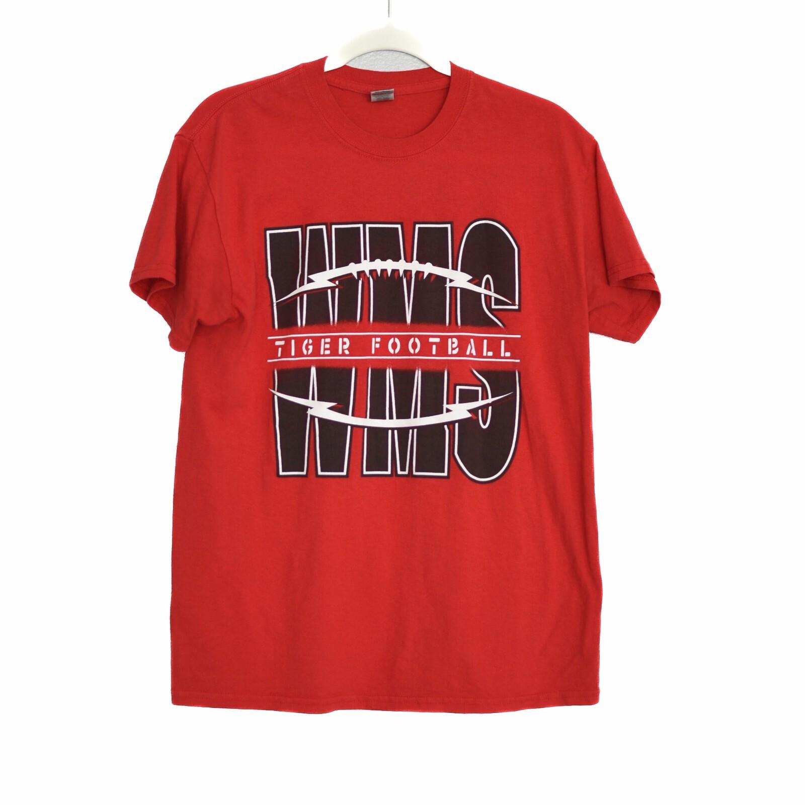 Gildan Mens Red Graphic T-Shirt WMS Tiger Football Crewneck Short Slv Sz Medium S