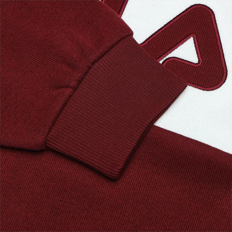 FILA Fashion Polo Neck Letter Color Block Retro College Sweatshirt Women sweatshirt Light-Pink Wine-Red F11W519204FWI