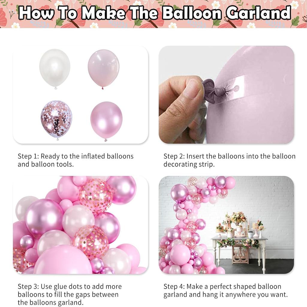 117Pcs pink and white latex balloon set suitable for birthday parties, weddings, Valentine's Day party decoration