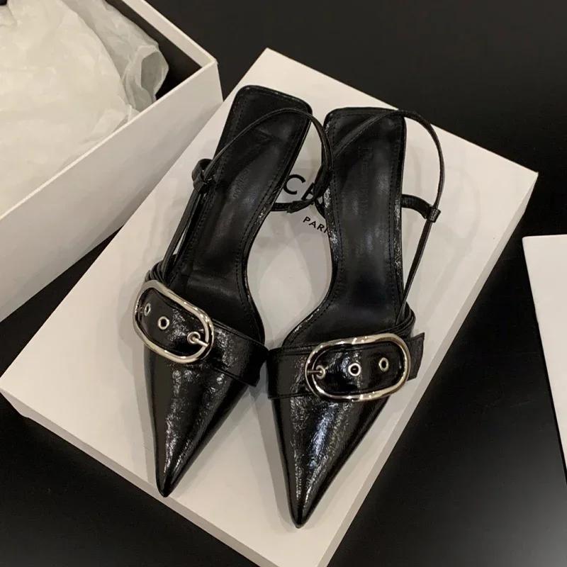 Fashion 2024 New Mid Heels Pointed Toe Women Sandals Designer Walking Slippers Summer Fashion Party Pumps Mujer Zapatillas Sandals