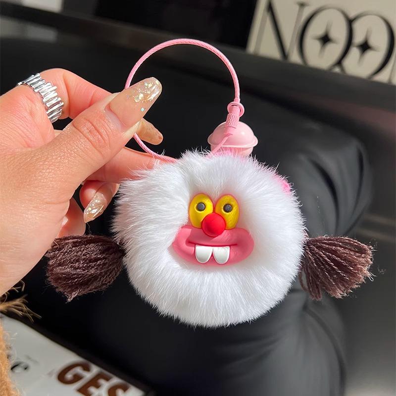 Plush Cartoon Monster Keychain: Cute Soot Ball & Rex Rabbit Fur Bag Charm