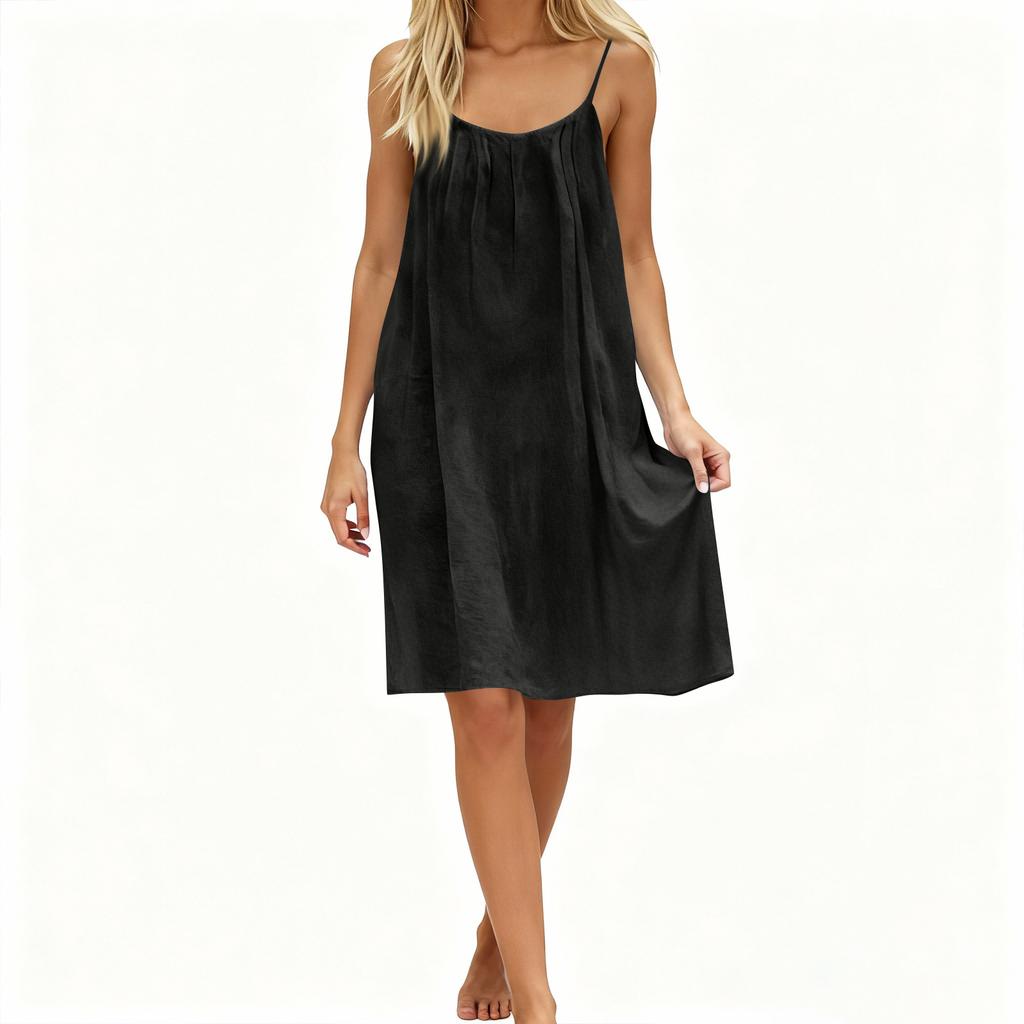 Women's Backless Spaghetti Strap Dress, Sleeveless Thin-strapped Flowy Beach Vacation Short Dress, With Back Tie.