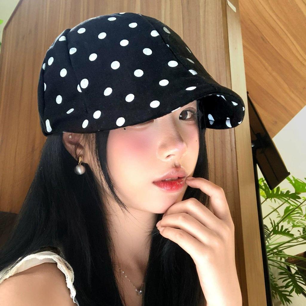 Korean Polka Dot Forward Hat, Women Wear Duck Tongue Beret In Summer, Big Head Circumference, Thin Painter Hat