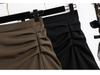 Women’s High-Waisted Black Midi Skirt with Slit – Elegant Draping for Spring and Autumn 2024.