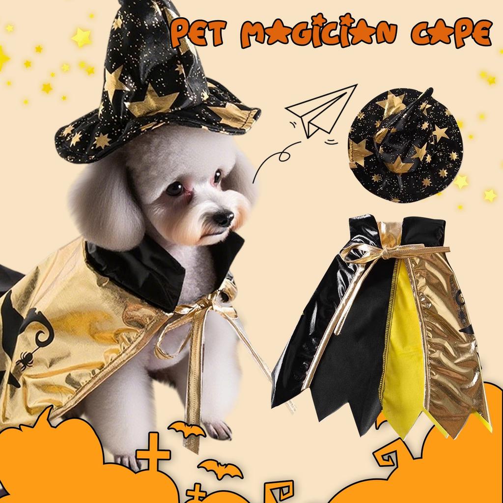 Cat Clothes Halloween Dog Costume Witch Cloak Hat Small Dog Party Suit Photo Prop Headdress Pet