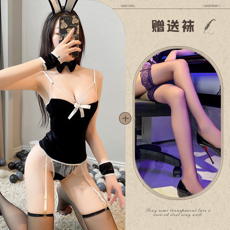 New sex underwear sexy rabbit temptation suspender velvet see-through milk