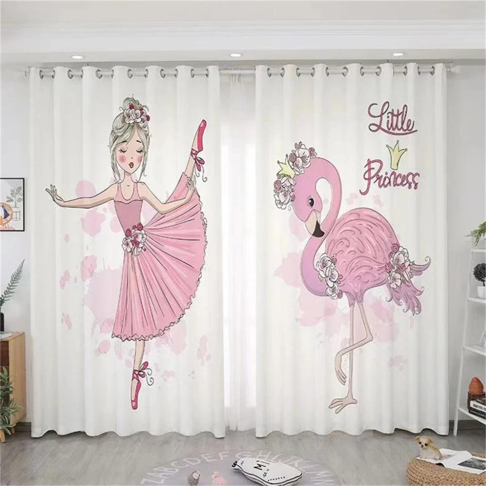 Pink Castle Cute Cartoon Girl Princess Swan Dance Shoes Semi Blackout KidsWindow Curtains for Living Room Bedroom Home Decor