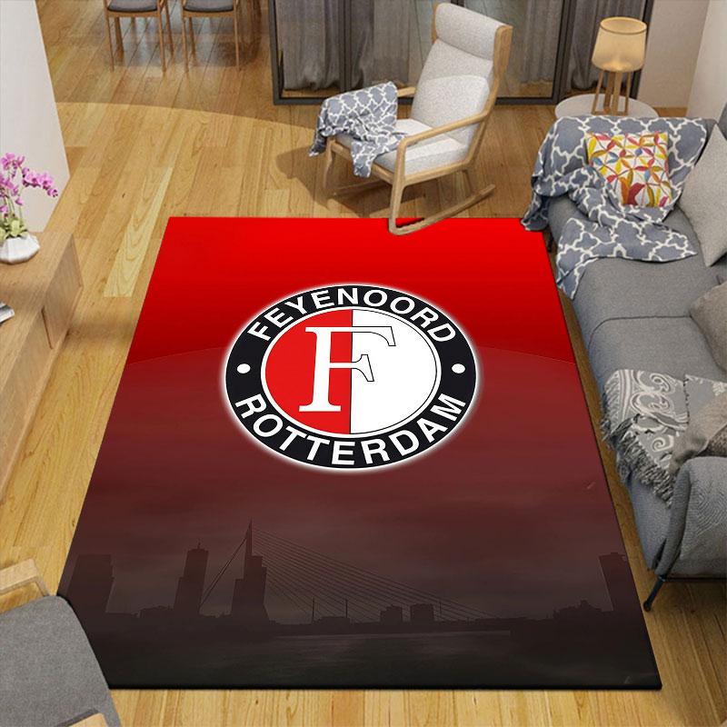 Feyenoord Art Flannel Printed Carpet, Home Sofa Decoration for Living Room & Bedroom, Non‑Slip Play Flannel Floor Mat for Game Room