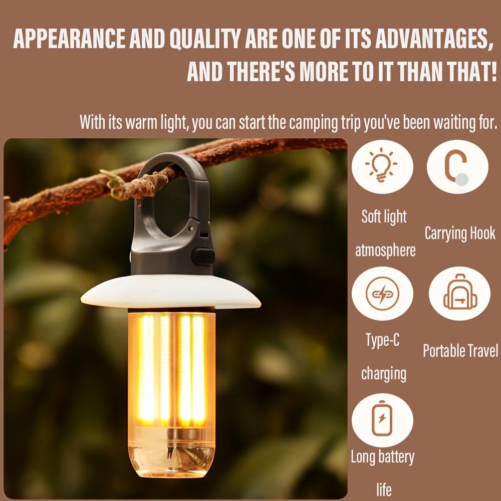 LED Camping Light, Super Bright Rechargeable Flashlight with Clip,5 Lighting Modes, Lithium-ion Battery Powered, Portable Hook for Outdoor