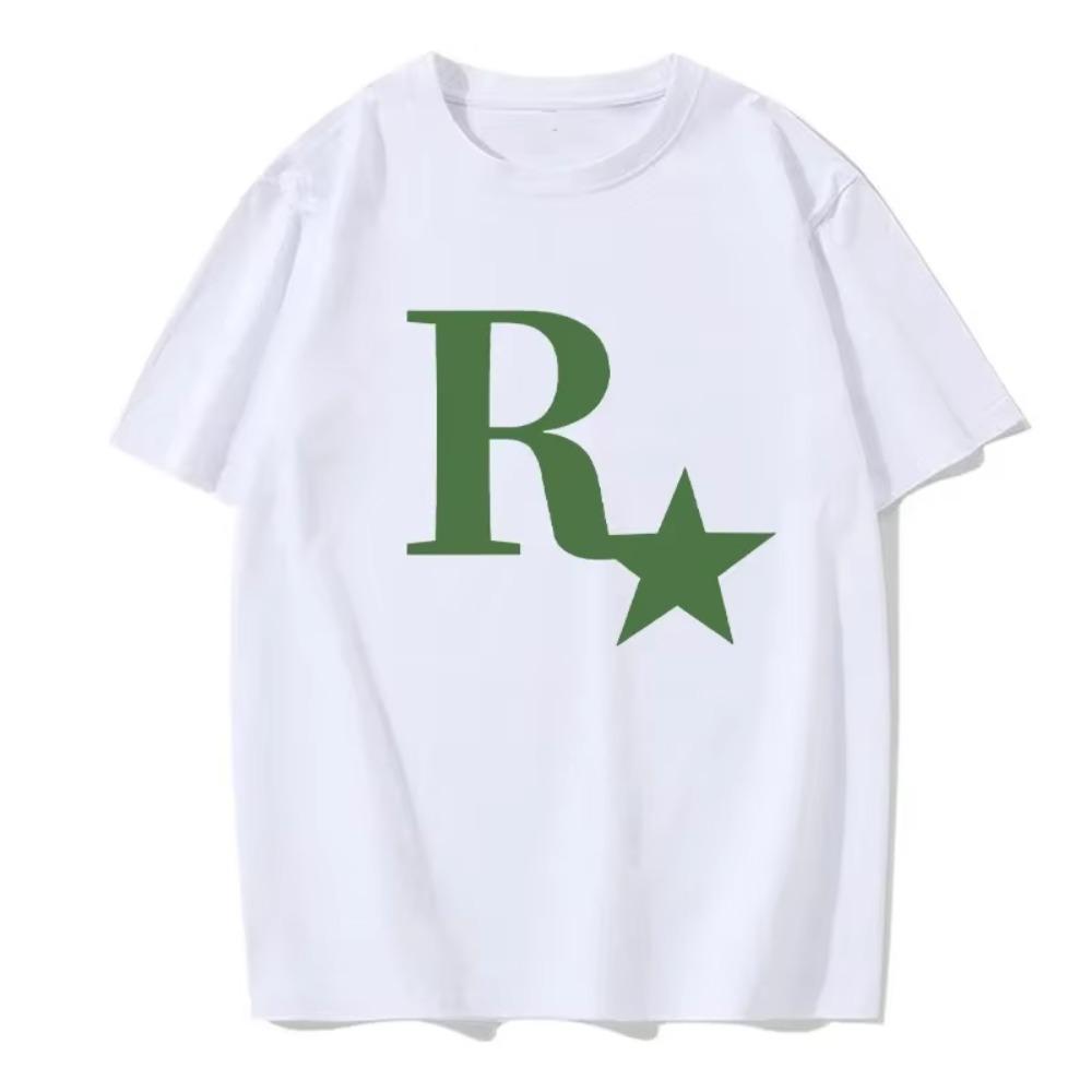 R Star Original Printed Pure Cotton T-shirt for Men and Women Same Style Couple Short Sleeved Clothes Pure Cotton Short Sleeved