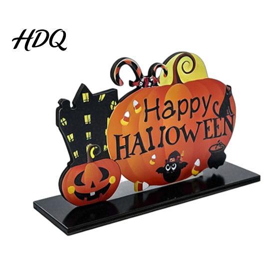 Festive Holiday Desktop Signs Halloween Wooden Tabletop Ornaments Freestanding Solid Wood Letter Signs Decorative Table Centerpiece Thickened