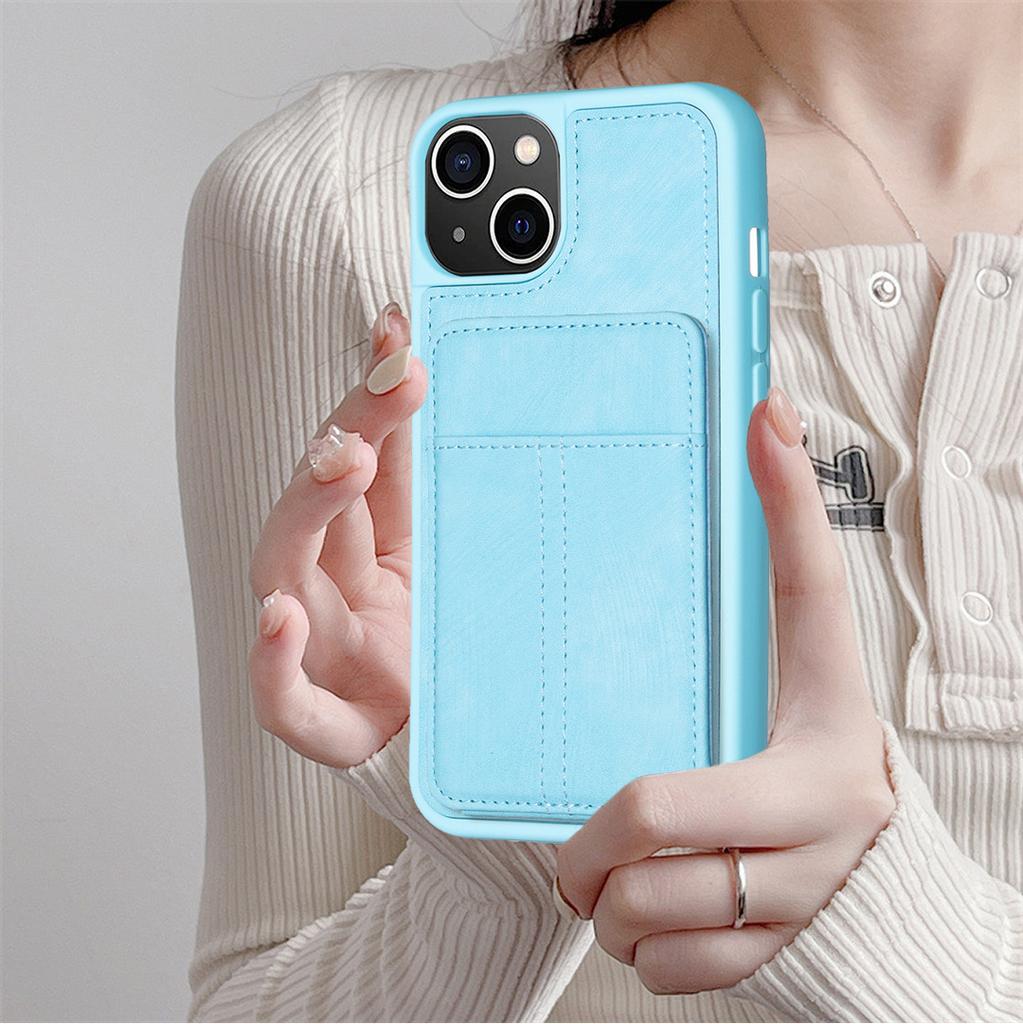 BF28 For iPhone 15 Kickstand Case Matte PU Leather Coated TPU Phone Cover with Card Holder