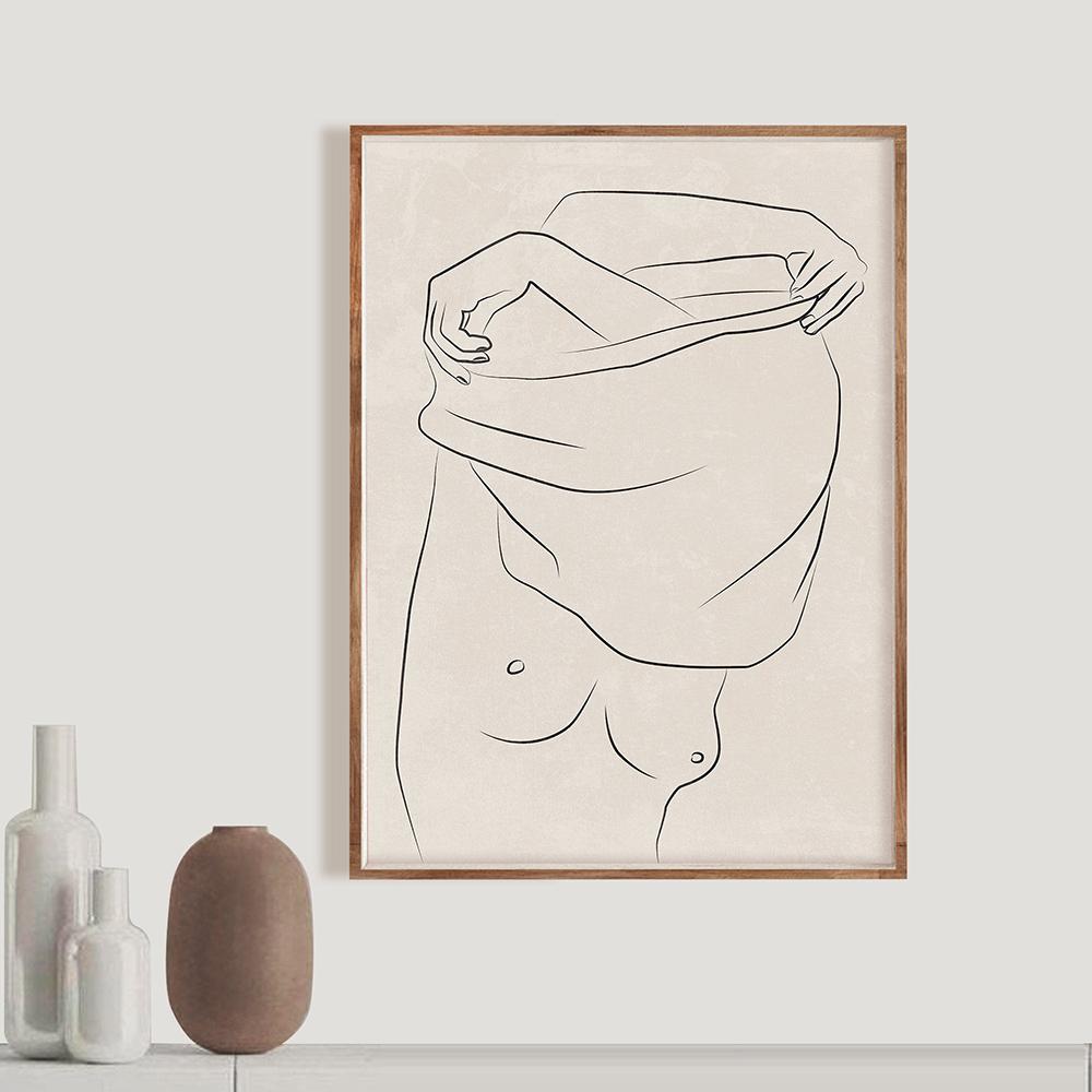 Mid Century Modern Nude Minimalist Art Canvas Painting Poster Woman Line Drawing Print Home Decor Wall Picture For Bathroom
