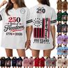 Women Casual V Neck Jersey Shirt 250 Years Anniversary Print Short Sleeve Athletic T Shirt Top for Independence Day Celebration