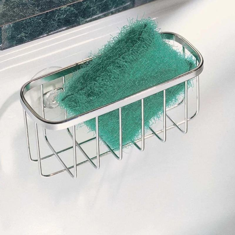 Stainless Steel Multi-Functional Sponge Drainer Rack with Suction Cups Kitchen and Bathroom Sink Organizer for Sponges Brushes