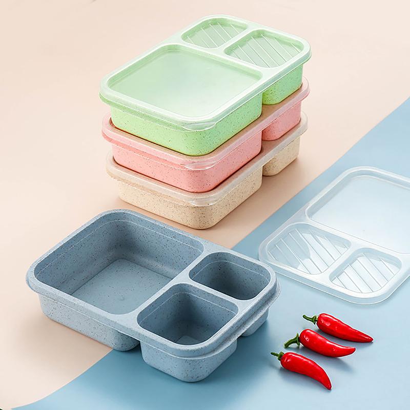 Microwave Lunch Box Wheat Straw Dinnerware Food Storage Container Children Kids School Office Portable Bento Box Lunch Bag
