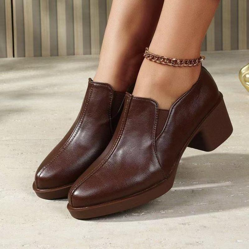 New Style Pointed-toe Thick-soled Heightening Shoes for Women, Anti-slip Shoes, Soft Leather Single Shoes
