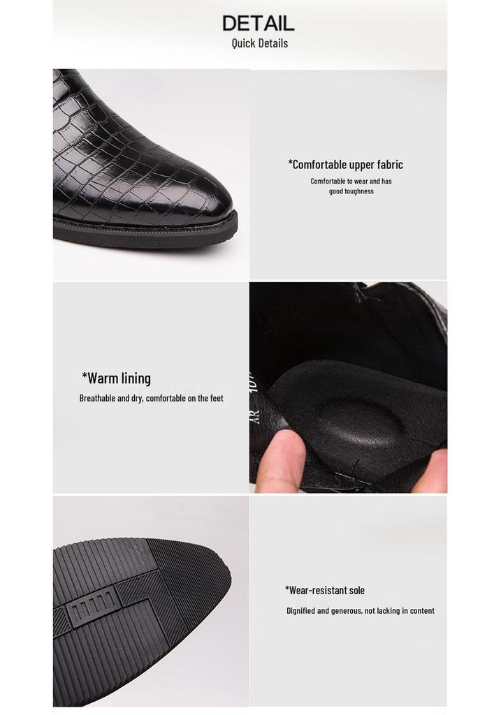 Plus Size Men's High Top Leather Chelsea Boots with Zipper and Brogue Design, Pointed Toe Martin Style.