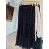 [in Stock] 2026 Autumn New Black Polka Dot High-Waisted Slimming Pleated Skirt for Women, Fairy-Like A-Line Skirt